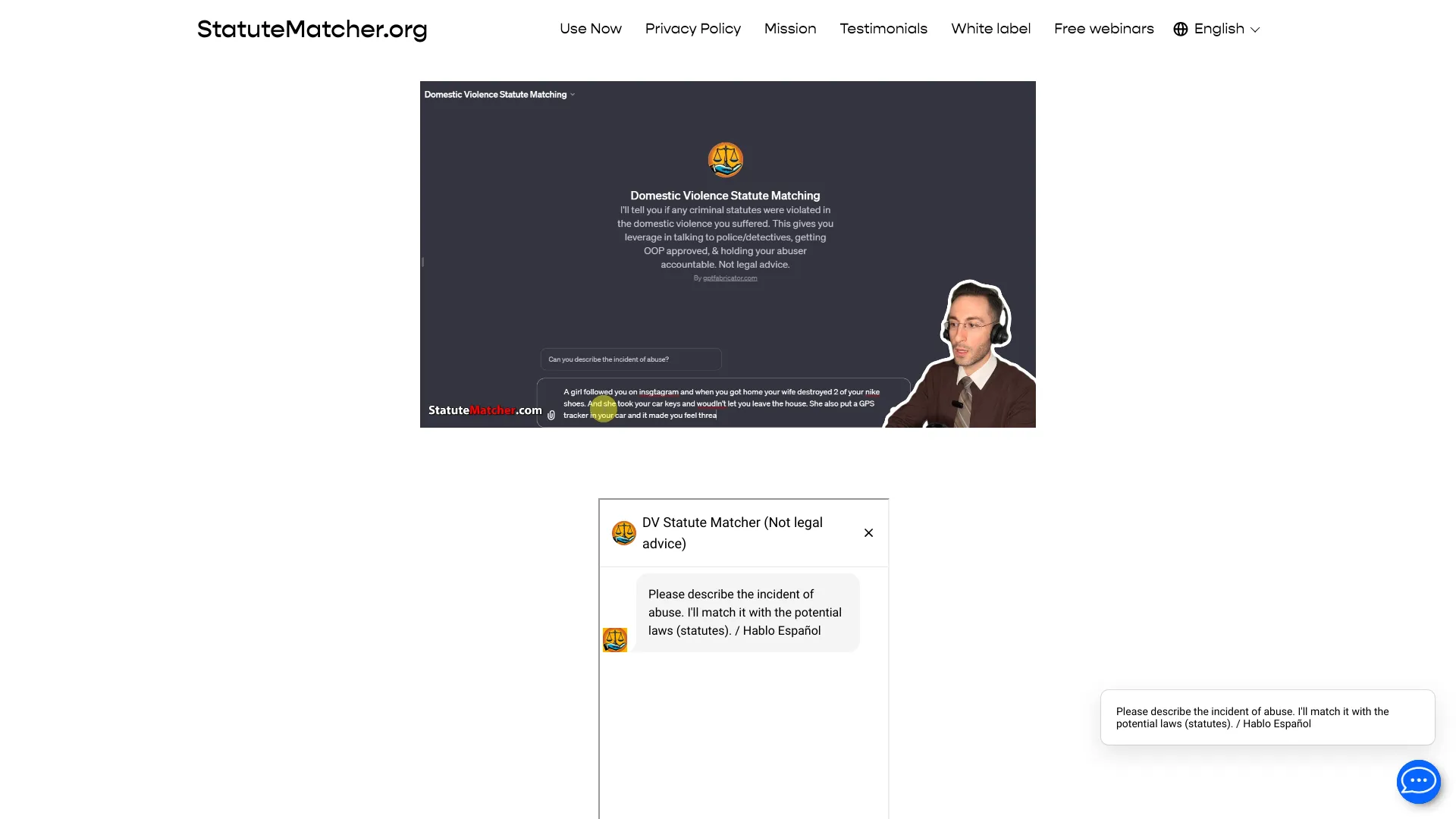 StatuteMatcher.org screenshot