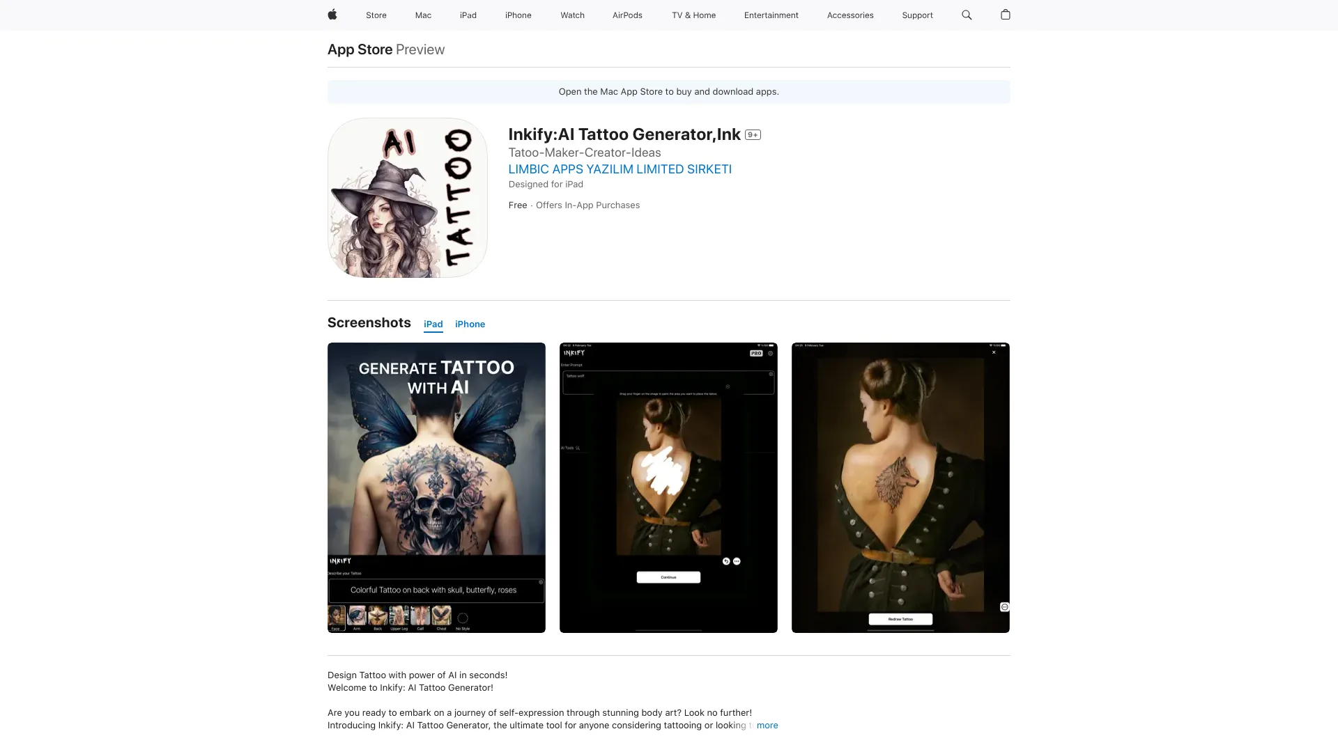 Inkify: AI Tattoo Generator screenshot