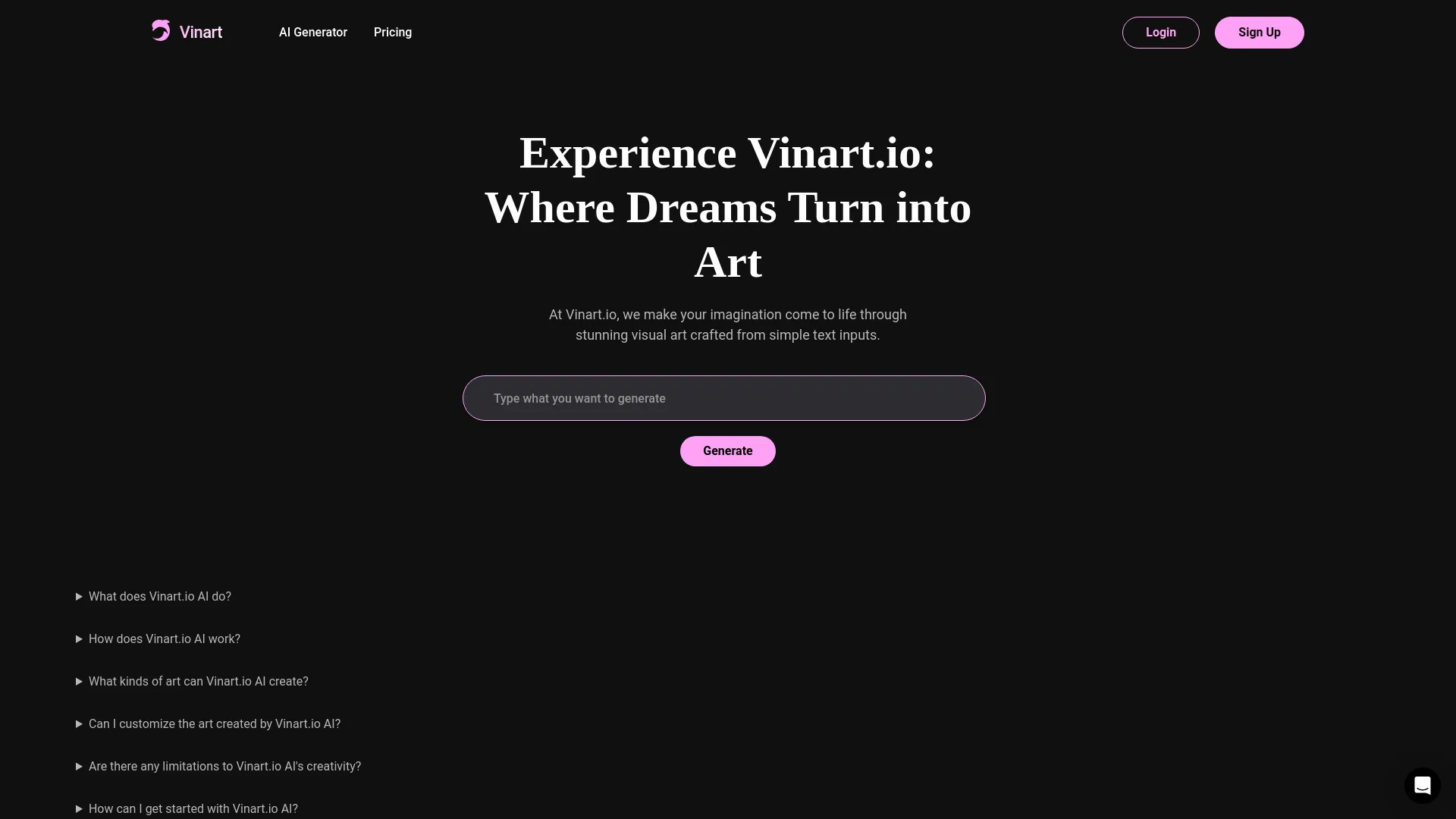 Vinart.io AI screenshot