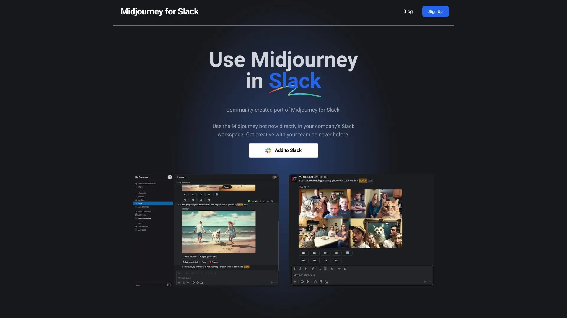 Midjourney for Slack screenshot