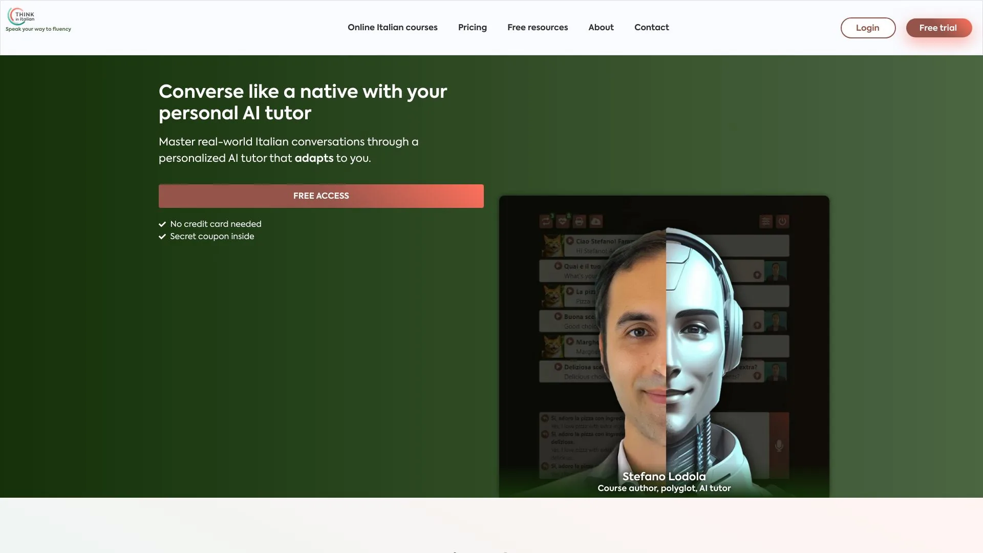 Italian language AI tutor screenshot