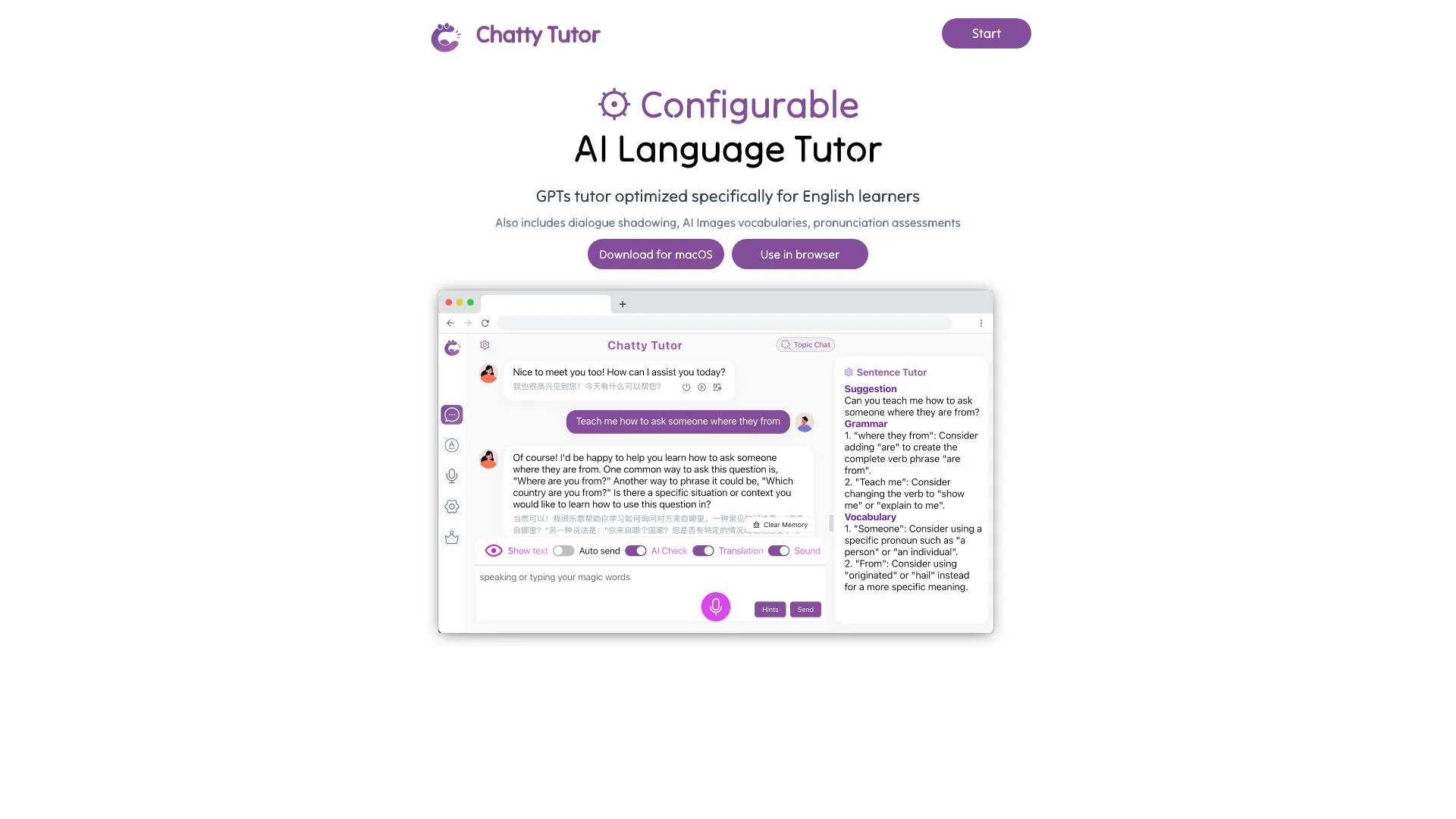 Chatty Tutor - 可配置的AI语言导师 screenshot