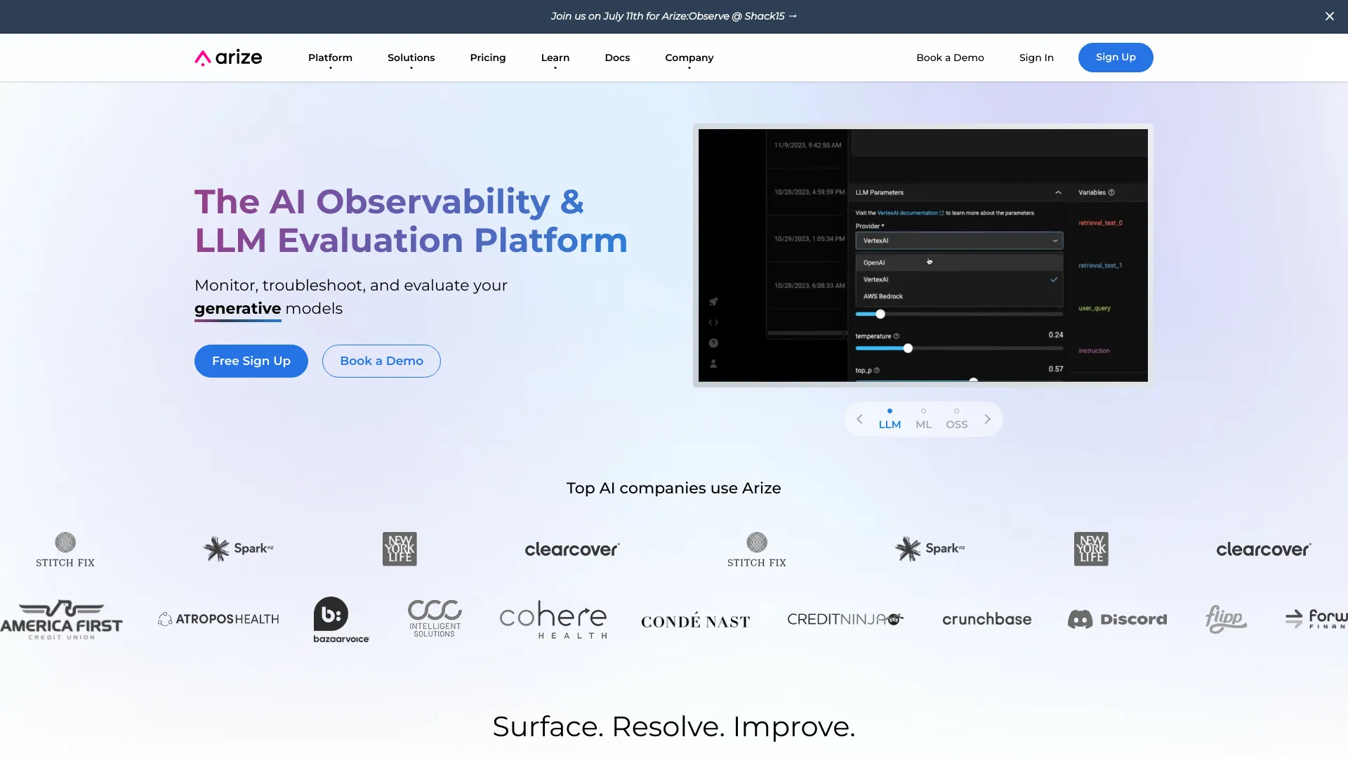 Arize AI screenshot
