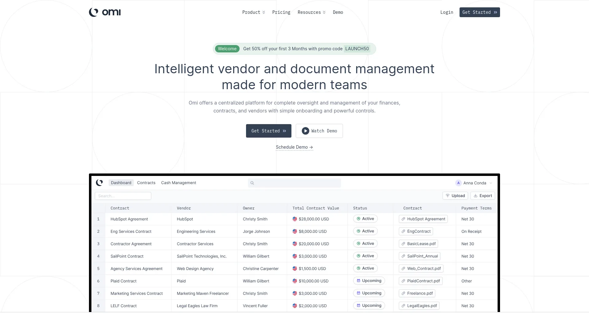 Omi | Vendor and Document Management screenshot