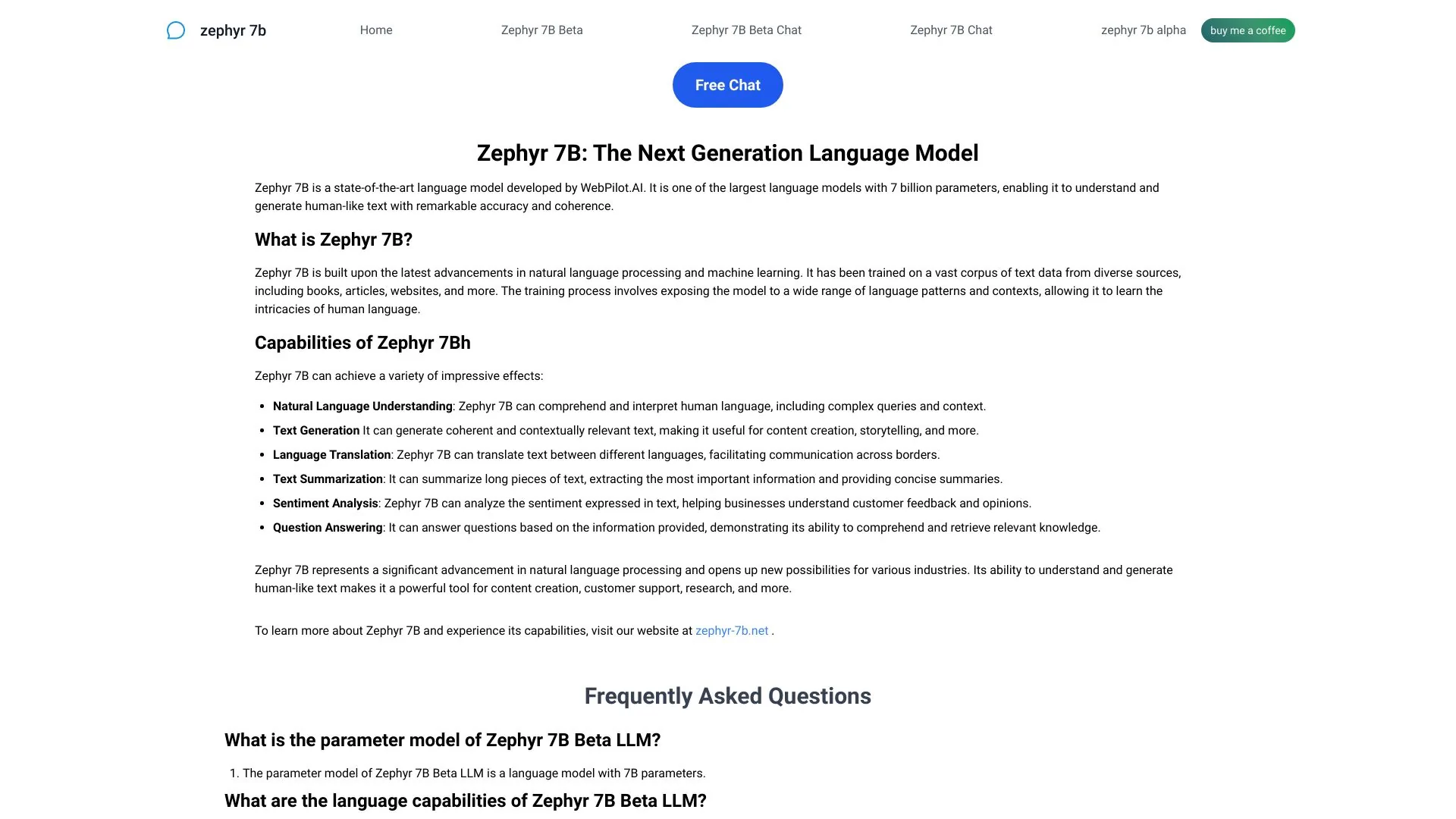 Zephyr 7B Alpha Chat screenshot