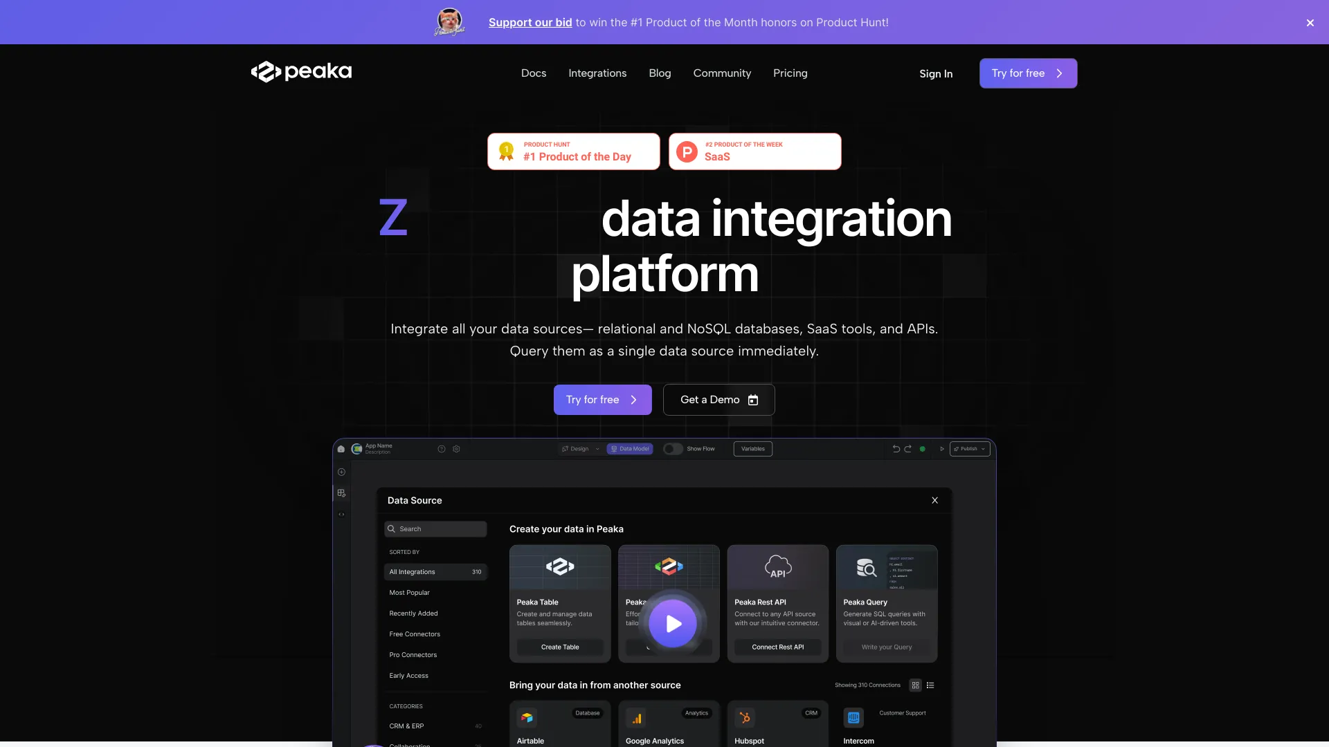 Peaka Data Integration Platform screenshot