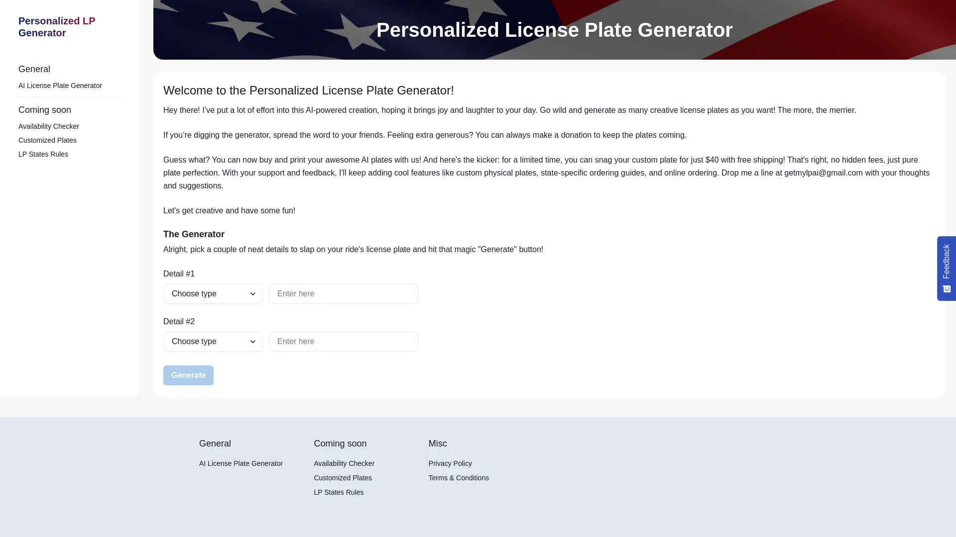 Personalized License Plate Generator screenshot