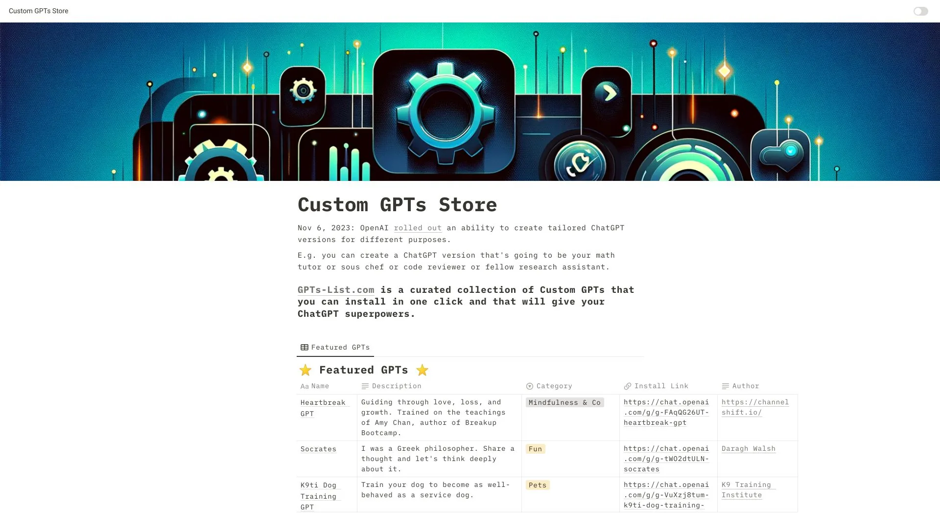 GPTs List screenshot