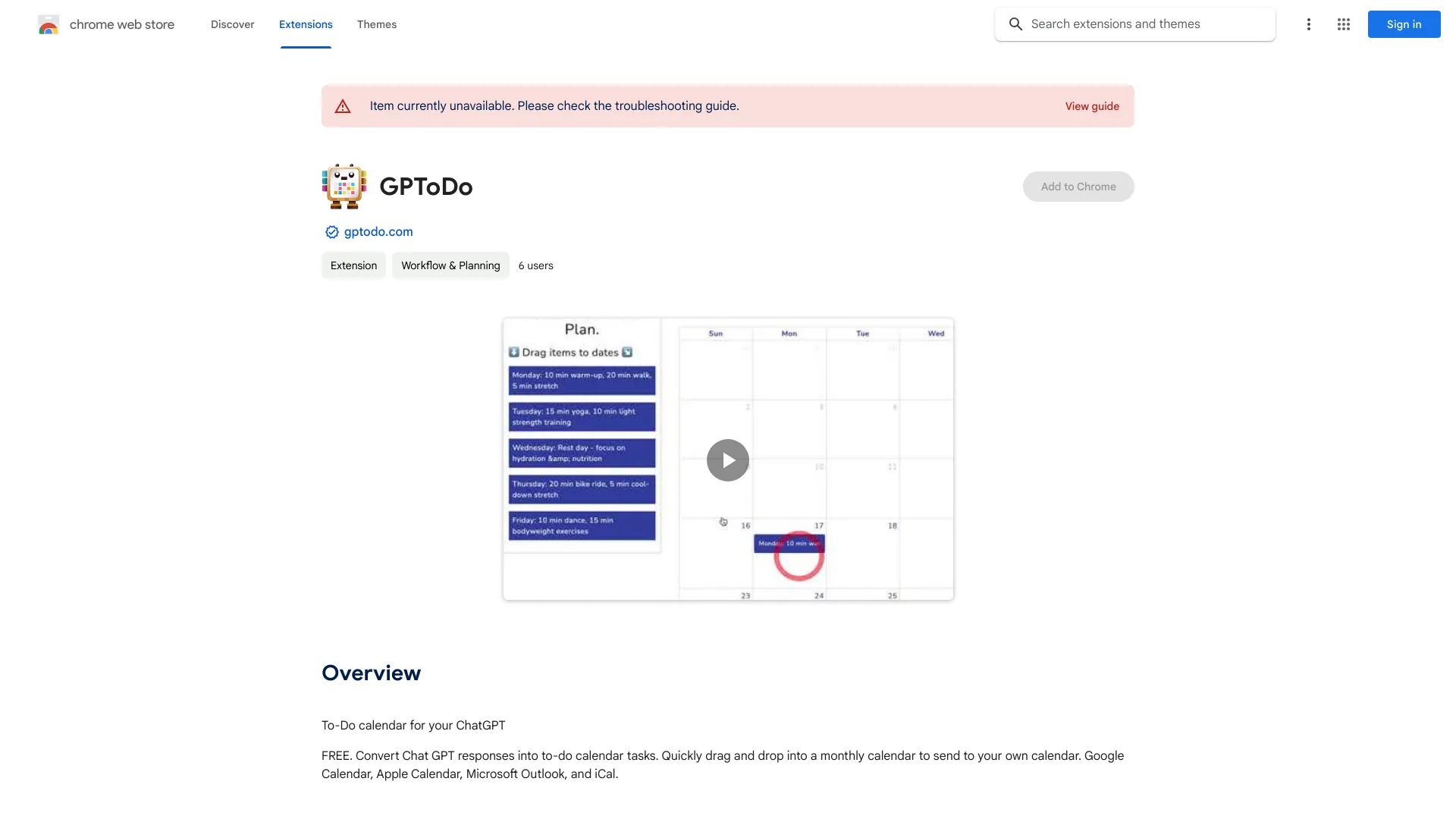 ChatGPT Calendar screenshot