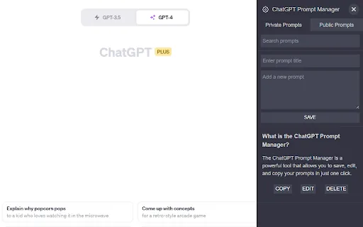 ChatGPT Prompt Manager screenshot
