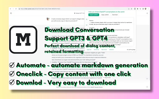ChatGPT to Markdown screenshot