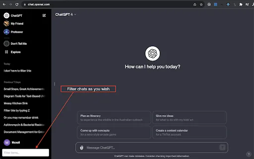 ChatGPT Chats Filter screenshot